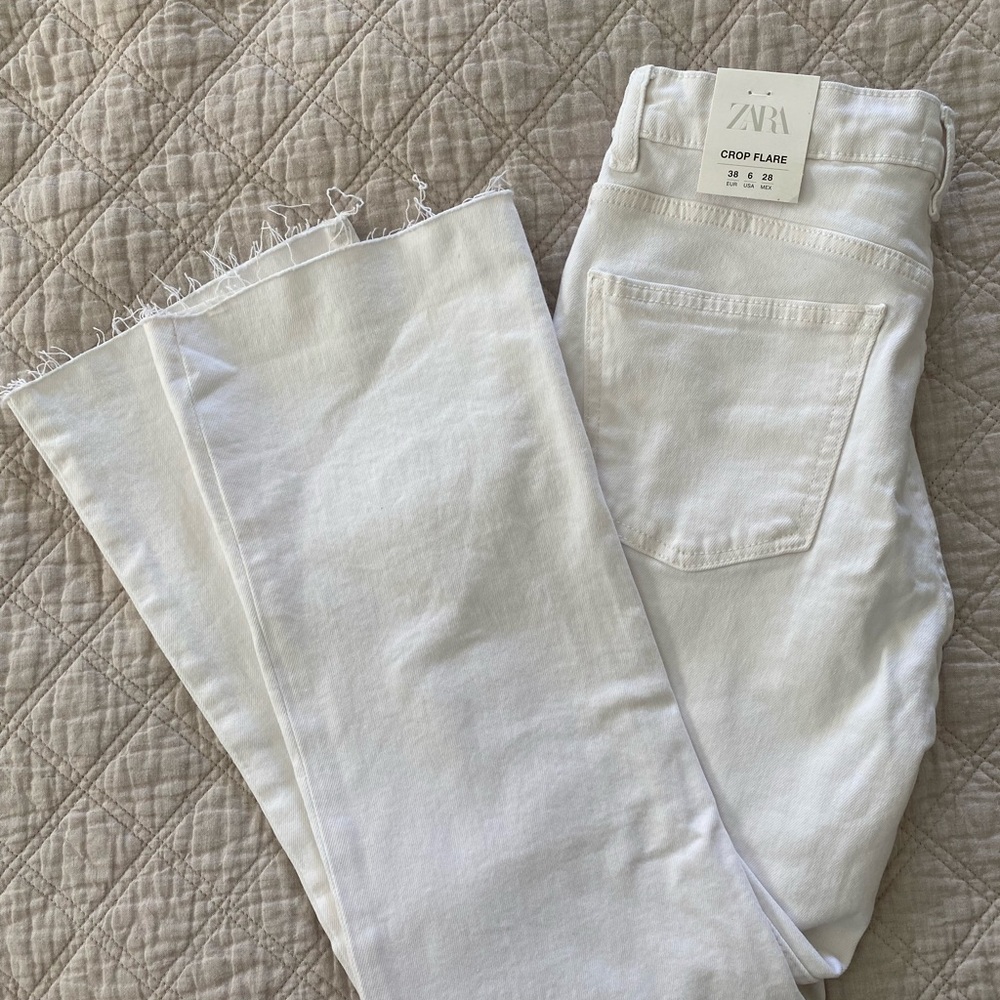 Zara White Flare Crop Jeans